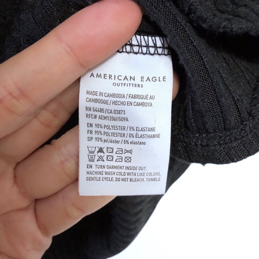 American Eagle Solid Black V-Neck Long Sleeve Rib… - image 4